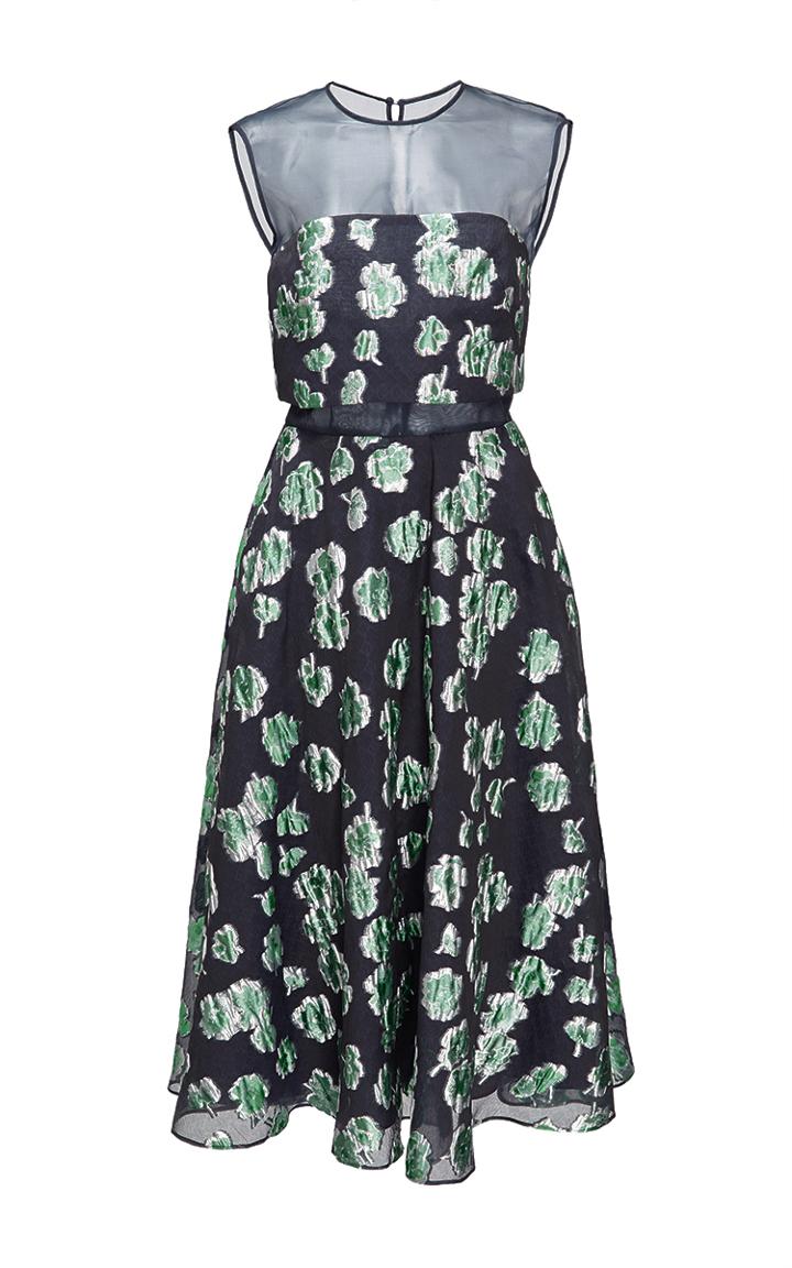 Lela Rose Floral Fil Coup Tiered Illusion Dress