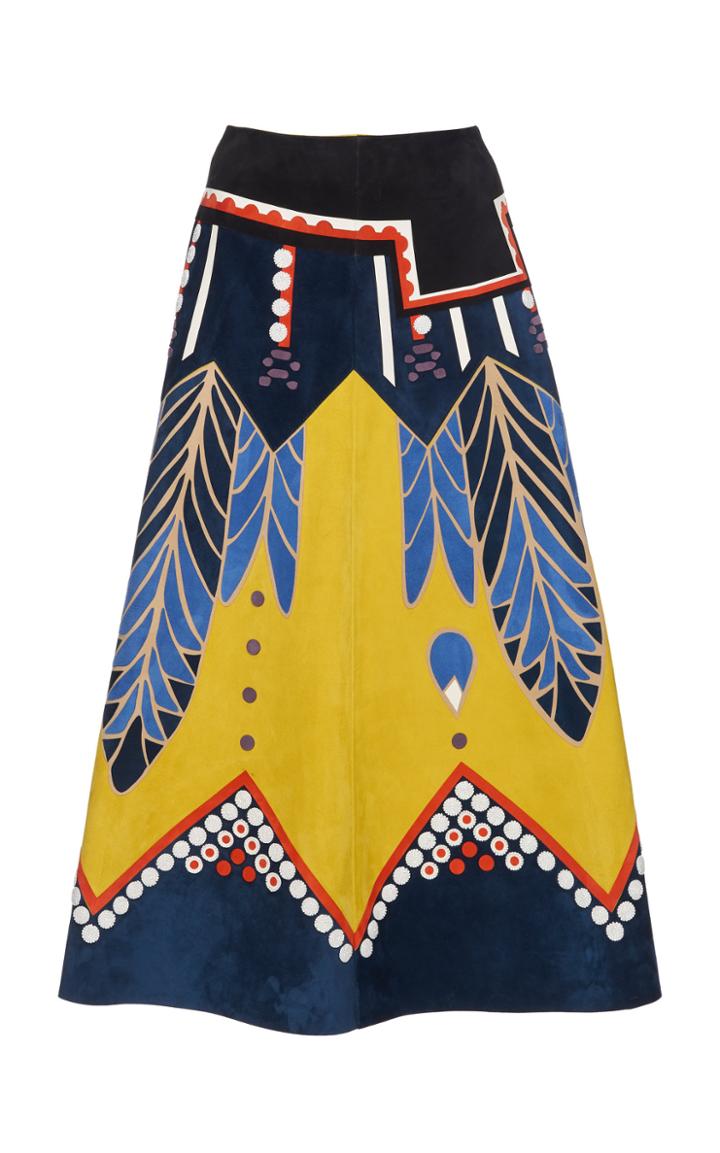 Valentino Printed Suede Midi Skirt