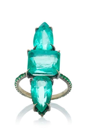 Lorraine Schwartz One-of-a-kind 18k Black Gold Emerald Three Stone Ring