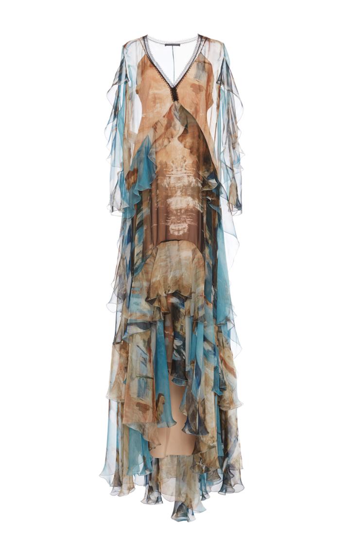 Alberta Ferretti Tiered Ruffle Chiffon Gown