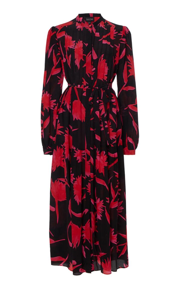 Saloni Remi Floral-patterned Silk-georgette Midi Dress