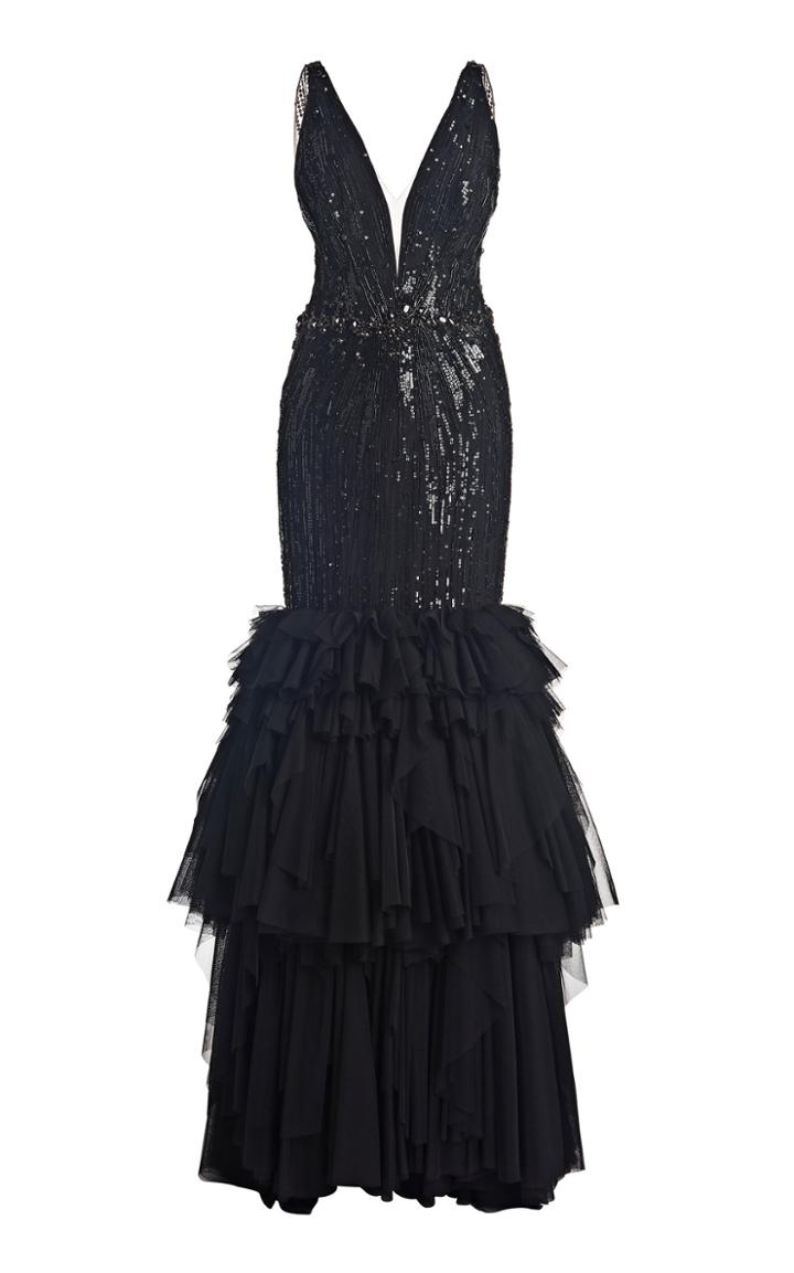 Moda Operandi Jenny Packham Ruffled Sequined Trumpet Dress