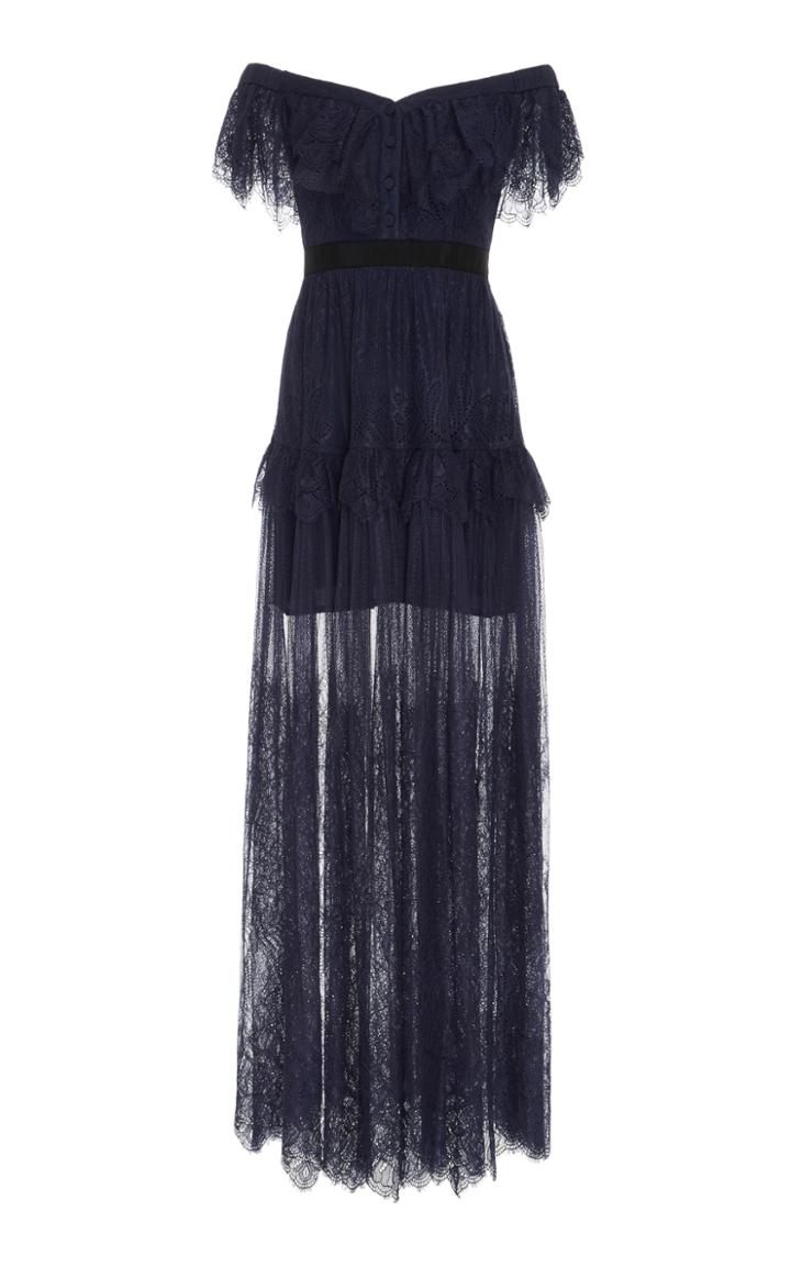 Self Portrait Off-the-shoulder Lace Maxi Dress