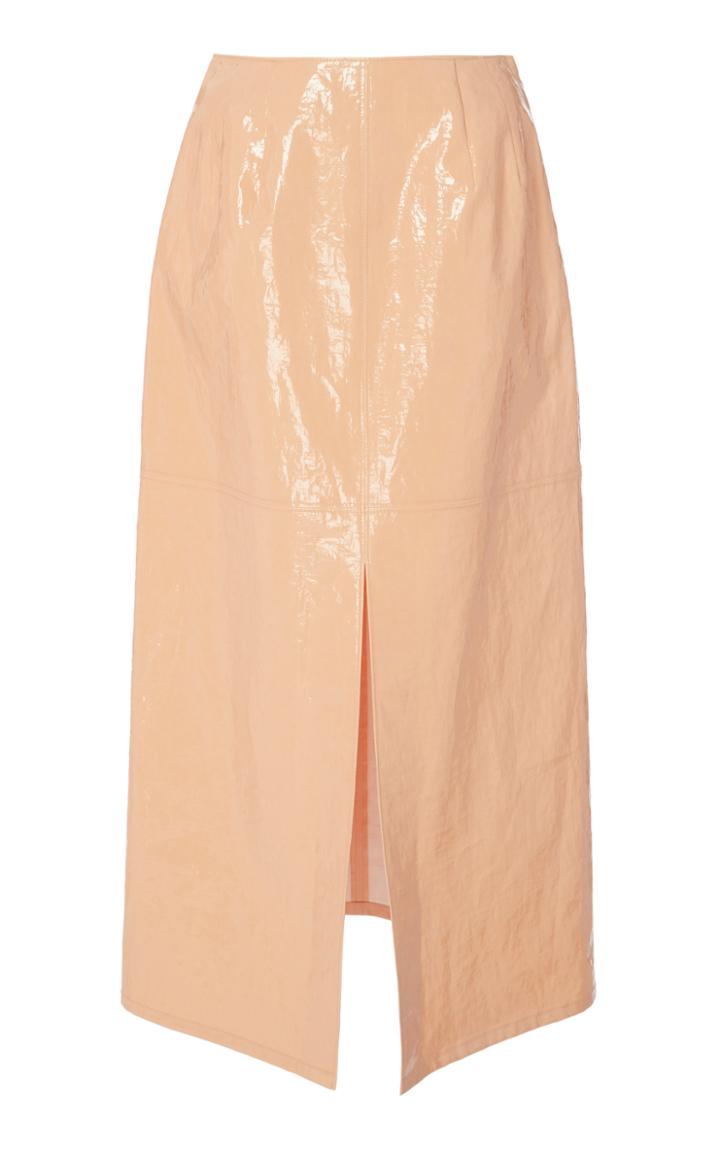 Sally Lapointe Fitted Lacquered Woven Midi Skirt
