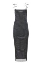 Mach & Mach Crystallized Mesh Bow-accented Midi Dress
