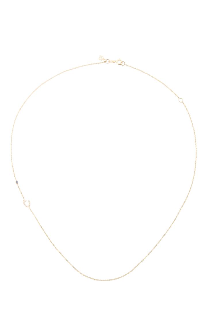 Sydney Evan Yellow Gold Initial Side Oriented Necklace With Diamonds And Sapphire