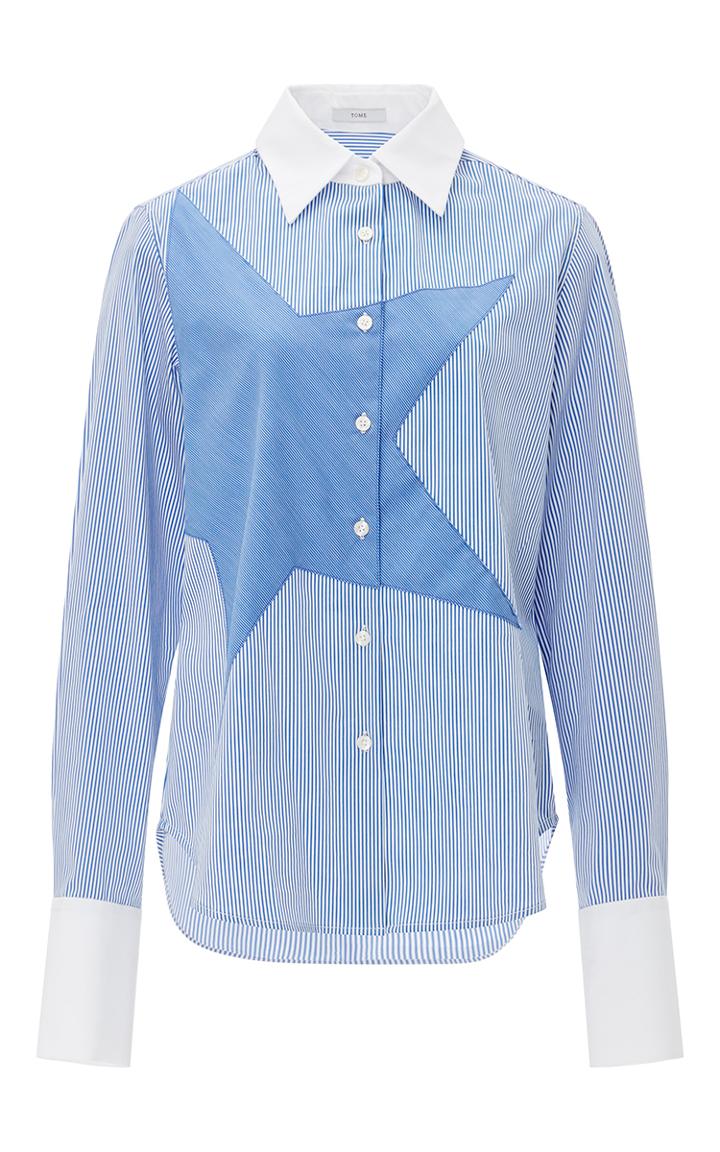 Tome Satin Stripe Star Classic Wide Cuff Shirt