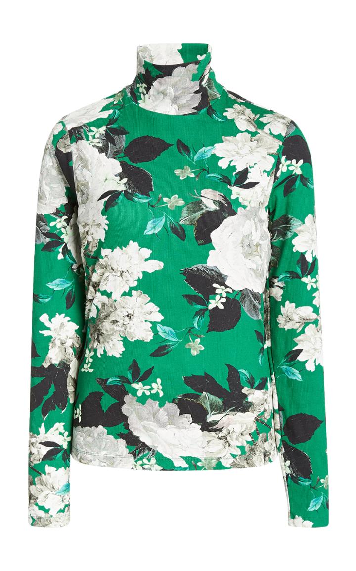Erdem Kelly Floral-print Cotton-blend Turtleneck Top
