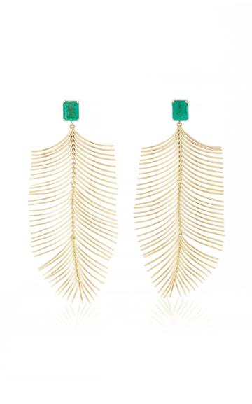 Essere Long Palm Emerald Earrings