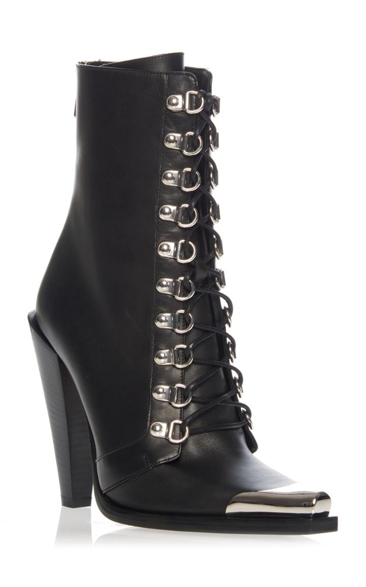 Balmain Leather Lace Up Bootiess