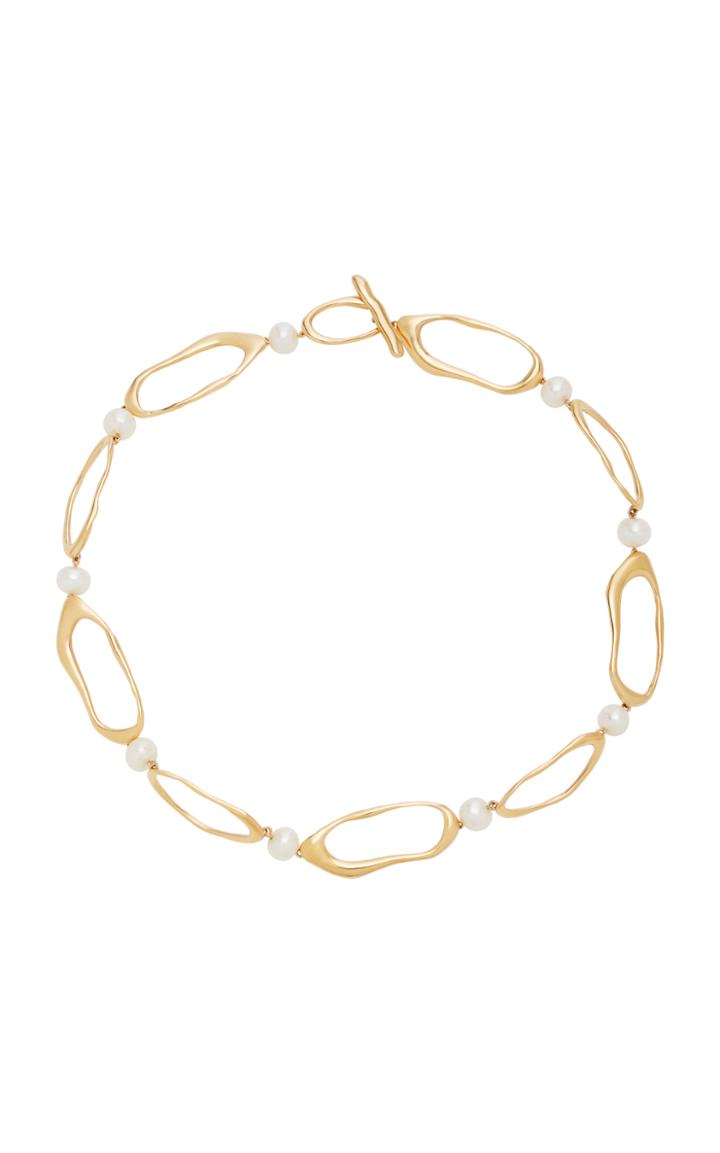 Modern Weaving Gold-plated Bronze And Pearl Necklace
