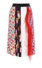 Msgm Feather-embellished Printed Pliss Midi Skirt
