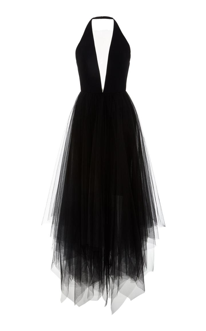 Romona Keveza Halter Silk Net Skirt Gown