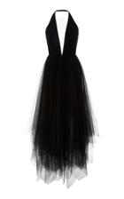 Romona Keveza Halter Silk Net Skirt Gown