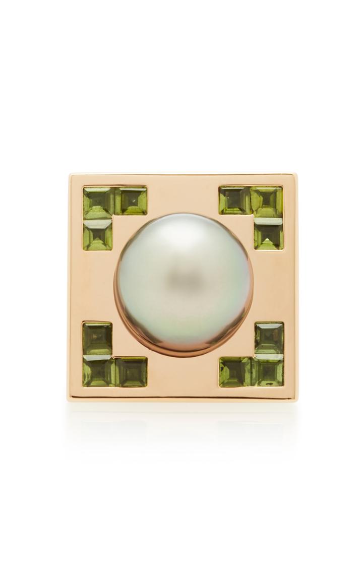 Alina Abegg Crop Circle 18k White Gold 18k Rose Gold Peridot And Pearl Ring