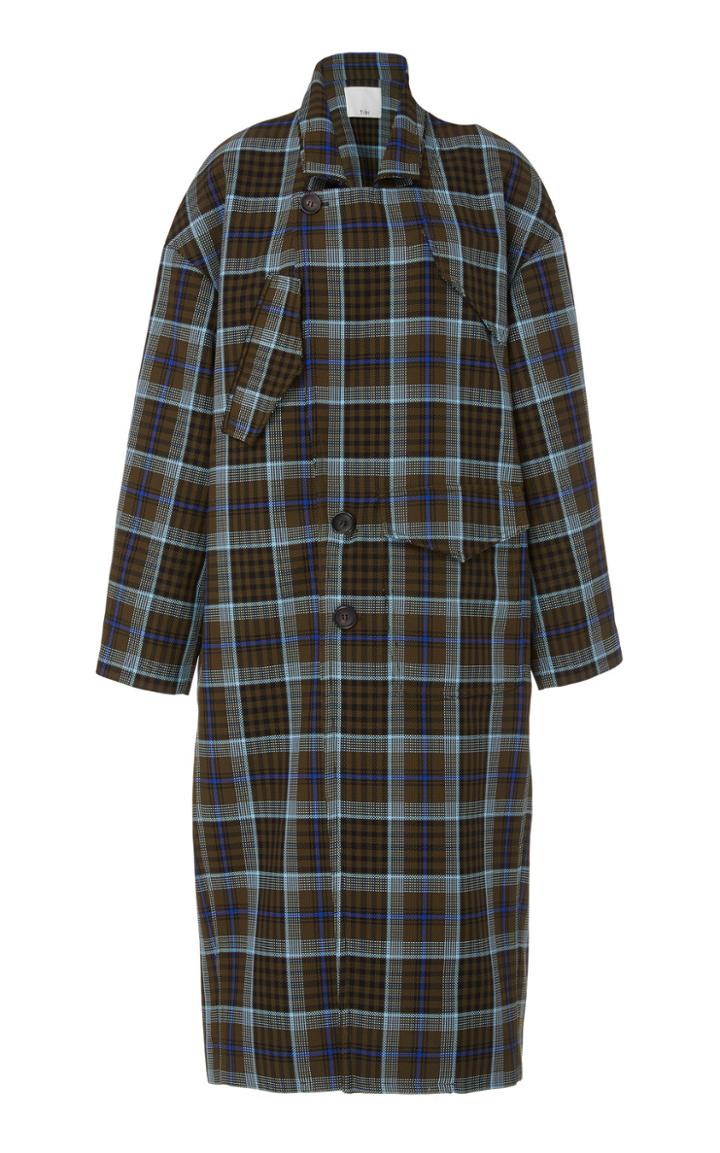 Tibi Spencer Plaid Cocoon Shape Maxi Coat