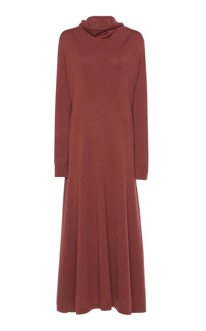 Agnona Cashmere Jersey Stitch Dress With Draped Neck