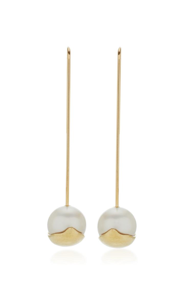 Mizuki 14k Straight Fluid Bar Earrings On Pearl