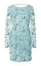 Oday Shakar Beaded Tulle Long Sleeve Cocktail Dress