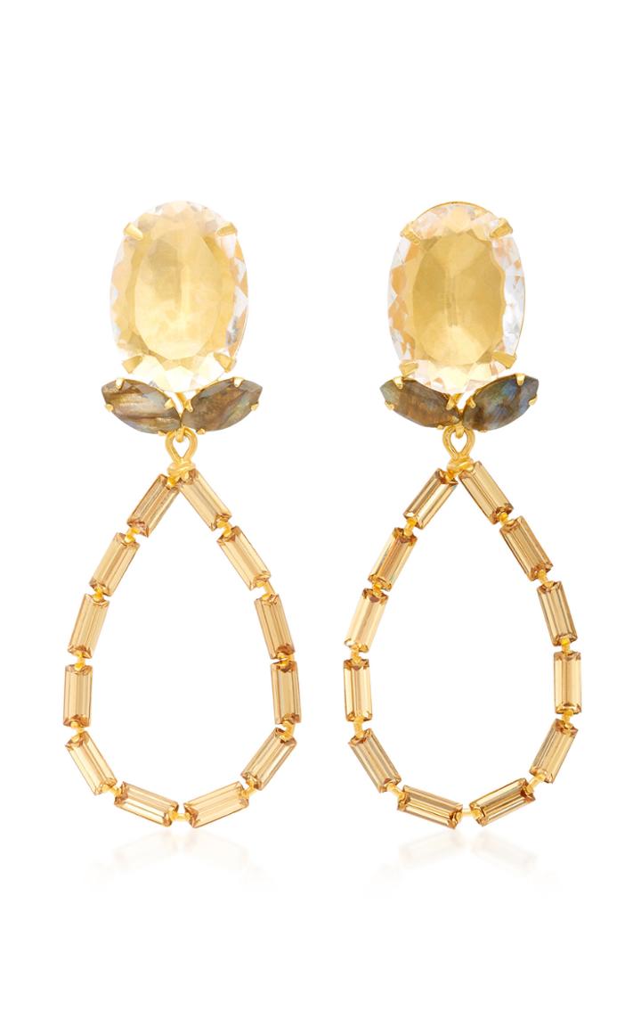 Bounkit Quartz Labradorite And Baguette Teardrop 14k Gold-plated Brass Earrings