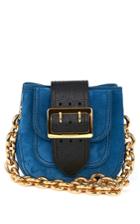 Burberry Square Bag In Peacock Blue Calf Suede