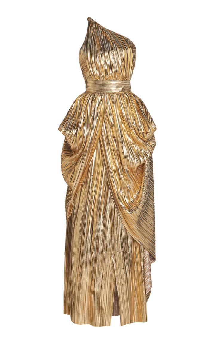 Moda Operandi A.w.a.k.e. Mode Draped Pleated Lam One-shoulder Maxi Dress