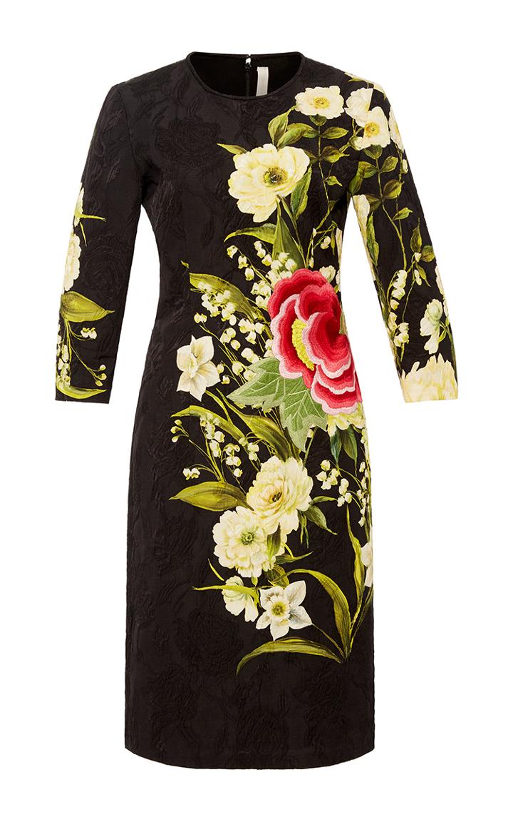 Naeem Khan Floral Printed Three Quarter Sleeve Dress
