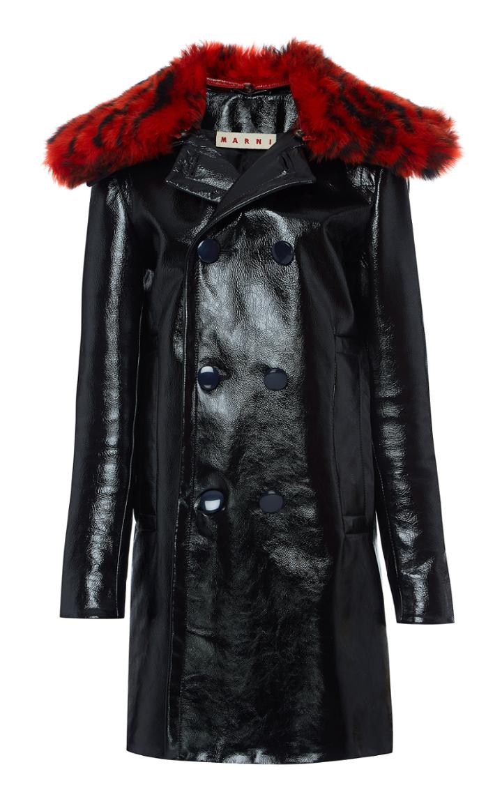 Marni Leather Coat With Dyed Lamb Fur Collar