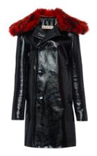 Marni Leather Coat With Dyed Lamb Fur Collar