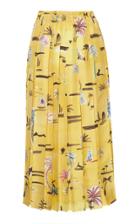 Agnona Silk Twill Tropical Print Pleated Skirt