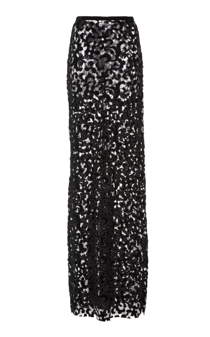 Sandra Mansour Labyrinthe Embroidered Velvet Midi Skirt