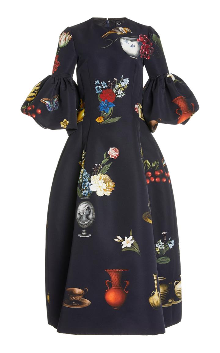 Moda Operandi Oscar De La Renta Printed Ruffle Sleeve Midi Dress