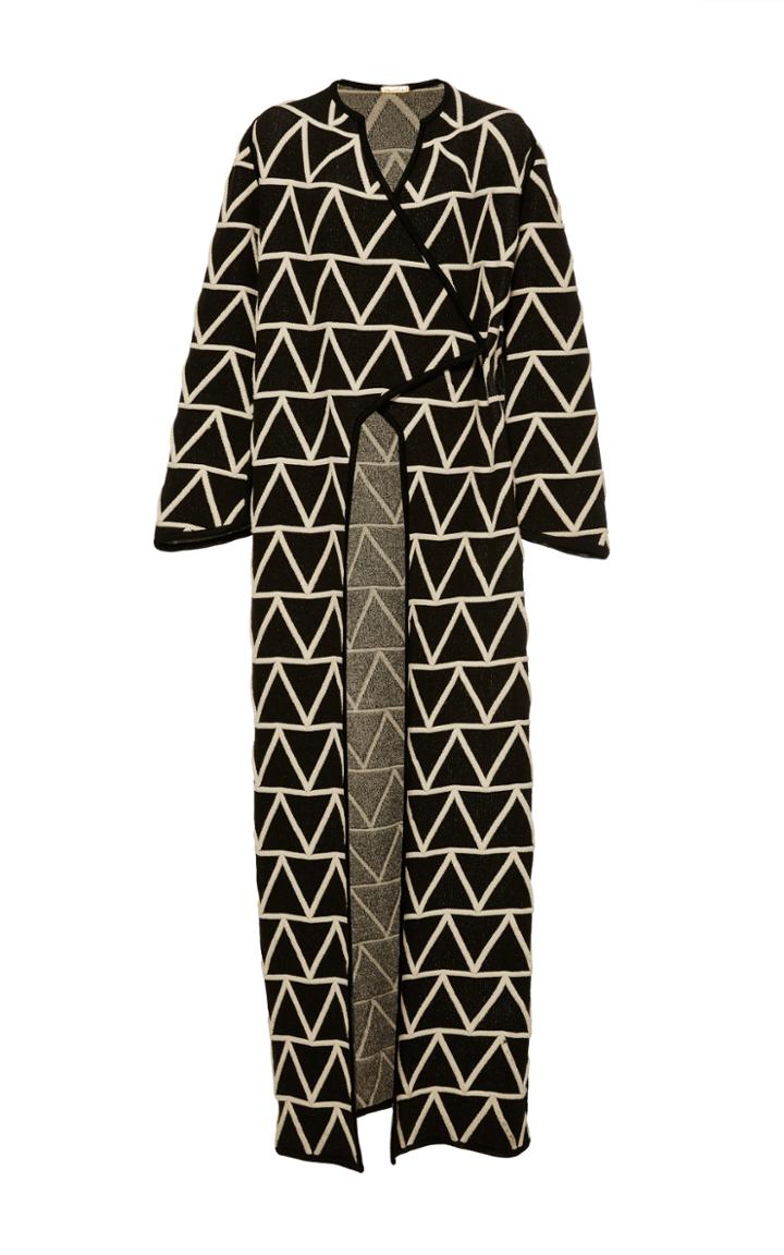 Pepa Pombo Long Open Lapel Geometric Coat