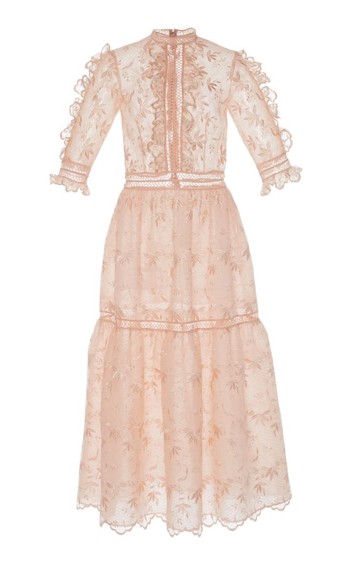 Costarellos Ruffle Embroidered Dress
