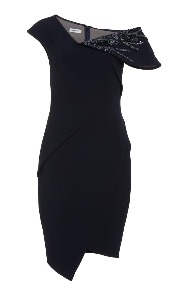 Pamella Roland Sapphire Bonded Crepe Dress