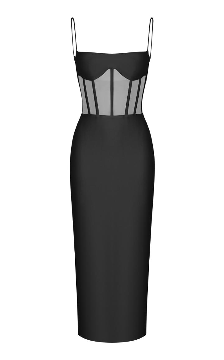 Rasario Sleeveless Crepe Corset Midi Dress