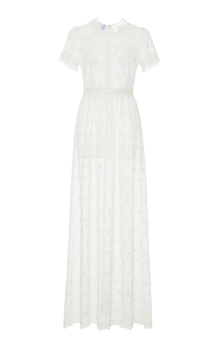 Luisa Beccaria Georgette Eyelet Long Dress
