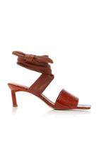 Ganni Tied Smooth And Croc-effect Leather Sandals