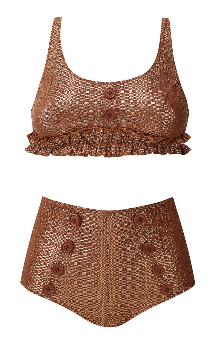 Lisa Marie Fernandez Colby Ruffled Metallic Bikini