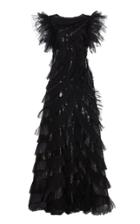 Alberta Ferretti Embellished Ruffle Open Back Tulle Gown