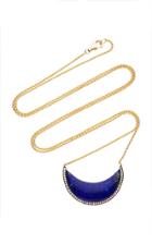 Noor Fares Chandra Cresent Pendant In Yellow Gold With Lapis Lazuli & Diamonds