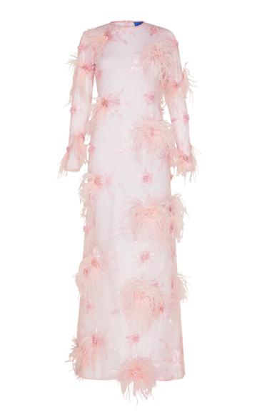Macgraw Birdy Feather-trim Tulle Maxi Dress