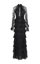 Elie Saab Tiered Ruffle Long Sleeve Gown