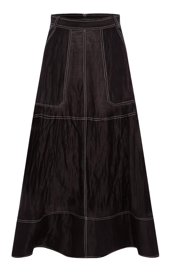 Lee Mathews Myers Top Stitch Midi Skirt