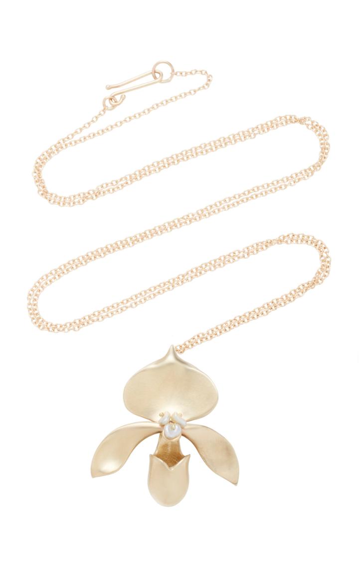 Annette Ferdinandsen Lady Slipper 14k Gold And Keshi Pearl Pendant Necklace