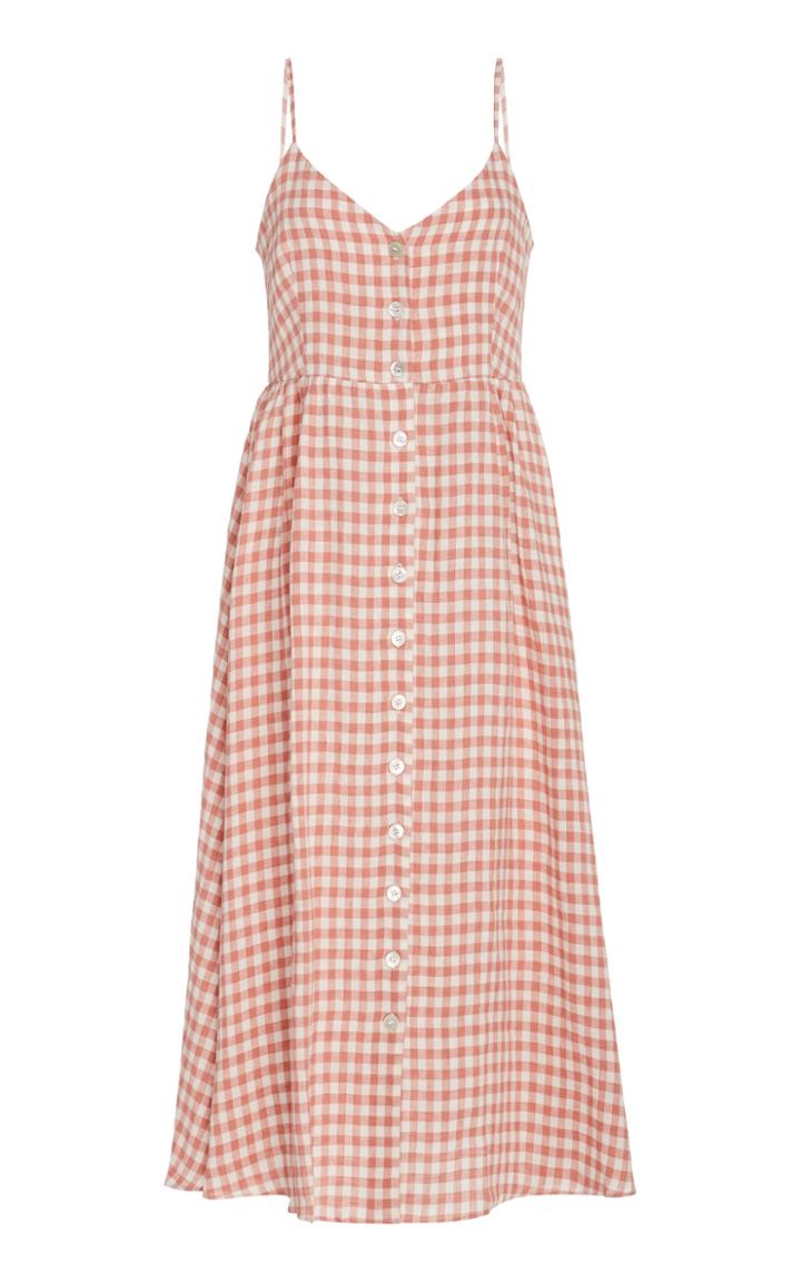 Mansur Gavriel Gingham Linen Midi Dress