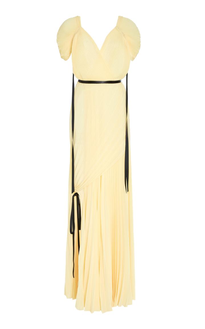Tre By Natalie Ratabesi The Bovary Front Slit Pleated Chiffon Gown