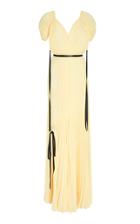 Tre By Natalie Ratabesi The Bovary Front Slit Pleated Chiffon Gown