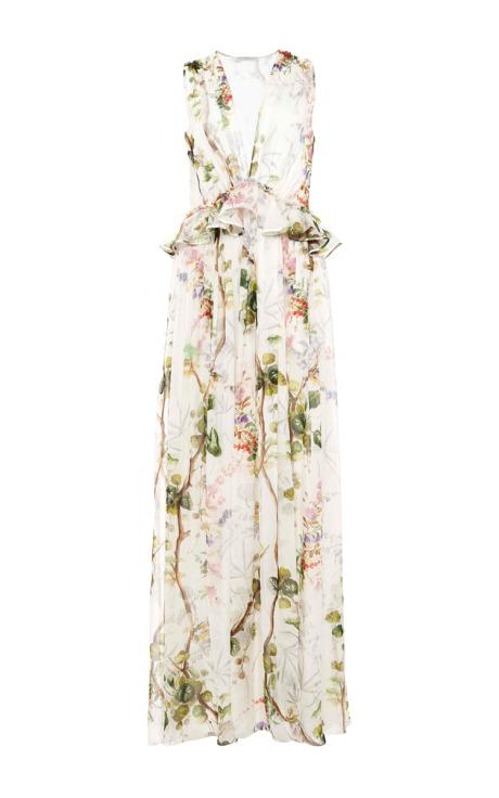 Philosophy Di Lorenzo Serafini Printed Chiffon Deep V-neck Dress