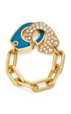 Audrey C. Jewelry 18k Rose Gold Teal Enamel And Diamond Ring